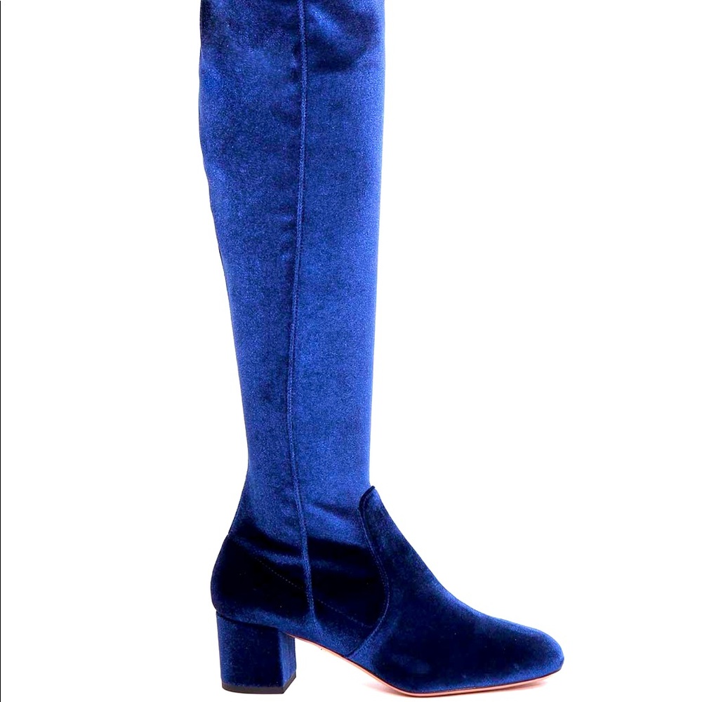 Aquazzura Royal Blue Velvet Over the Knee Boots Sz 39